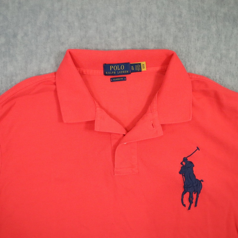 Polo Ralph Lauren Big Pony Polo Shirt Mens XL Coral Orange Solid Cotton Pique - Picture 3 of 7